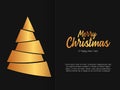 Merry Christmas and Happy New Year lettering vector illustration with Christmas Tree on black background paper art dark style Royalty Free Stock Photo